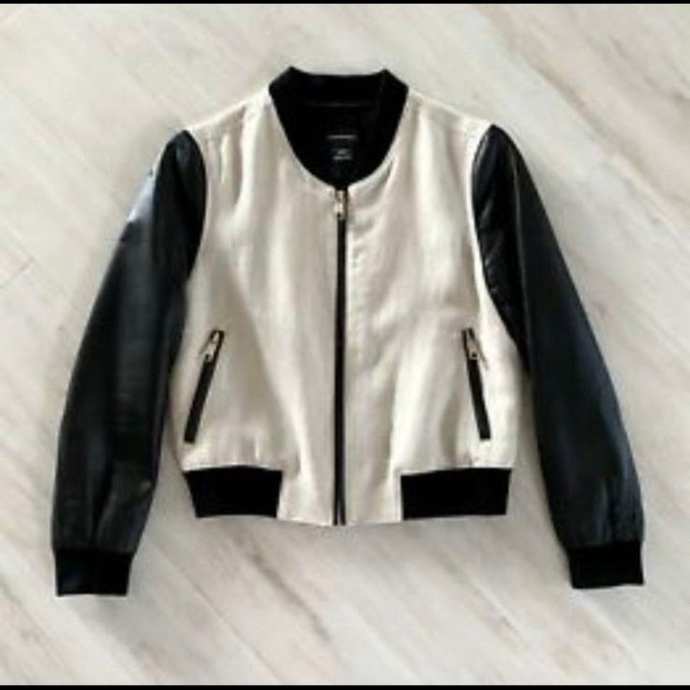 Club Monaco Hayley Linen & Leather Bomber Jacket